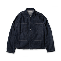 8oz Cotton Linen Denim Military Jacket - One Wash Indigo