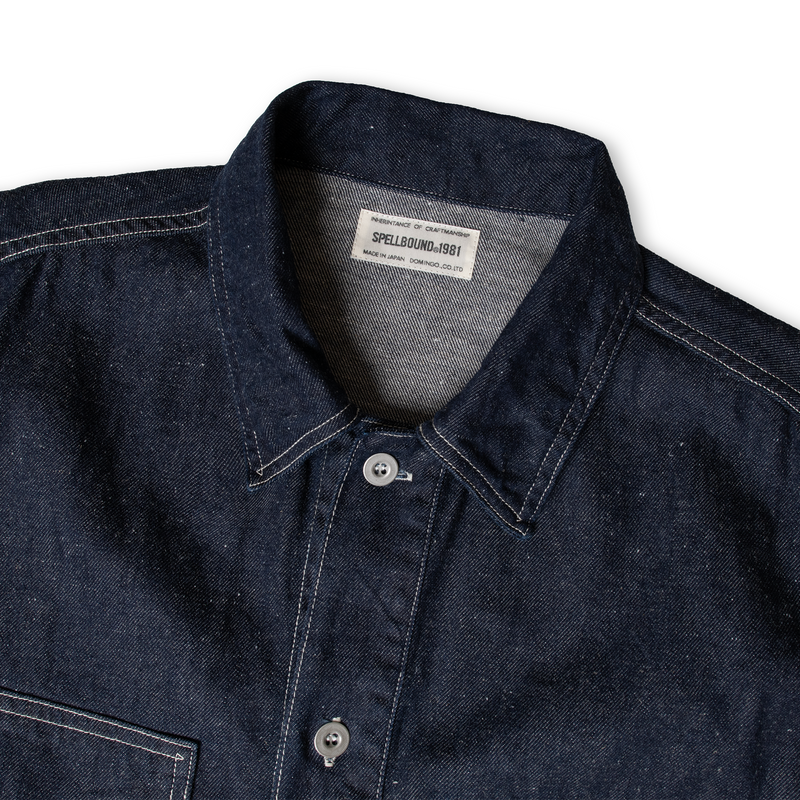 8oz Cotton Linen Denim Military Jacket - One Wash Indigo