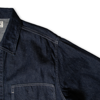 8oz Cotton Linen Denim Military Jacket - One Wash Indigo