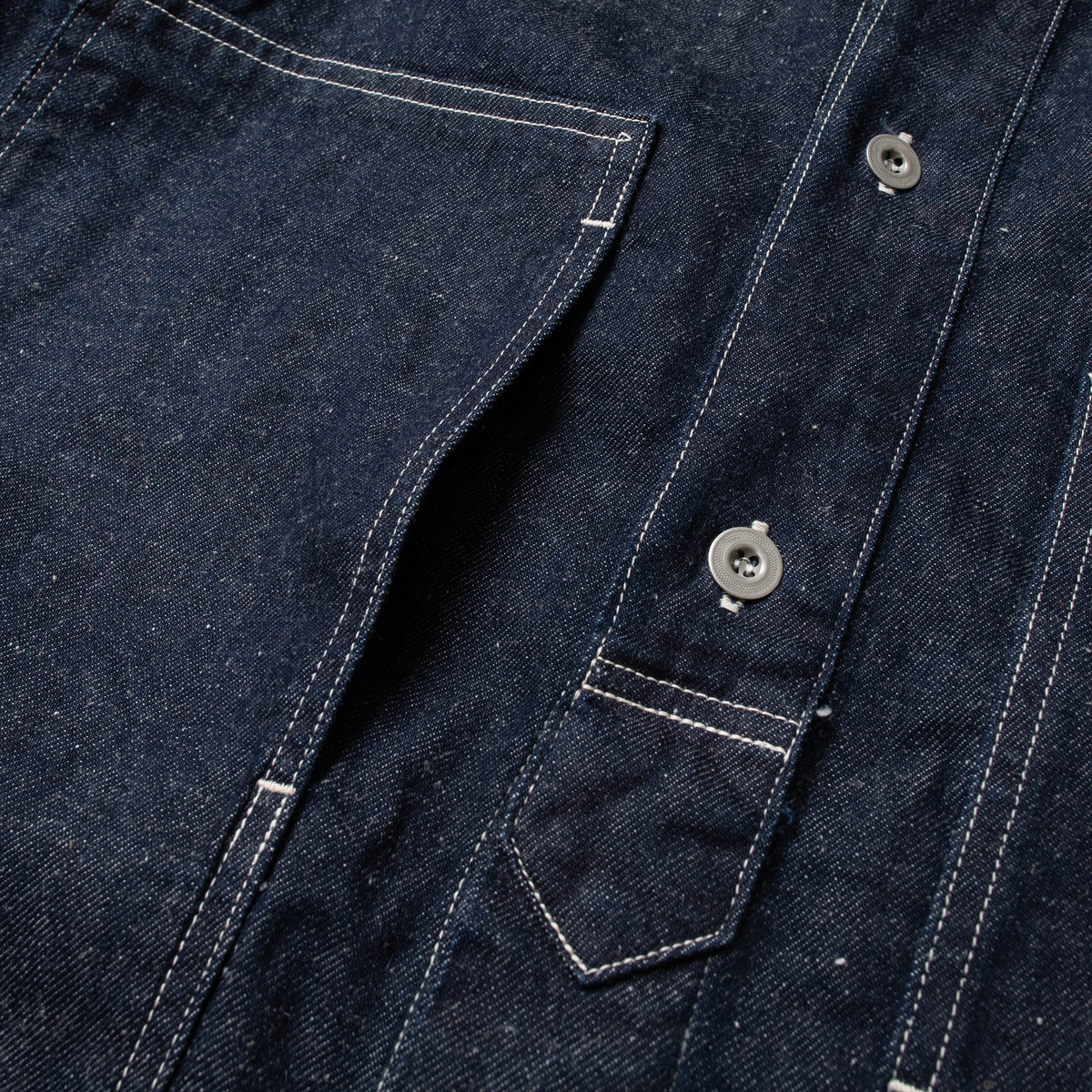 8oz Cotton Linen Denim Military Jacket - One Wash Indigo
