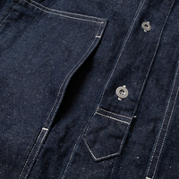8oz Cotton Linen Denim Military Jacket - One Wash Indigo