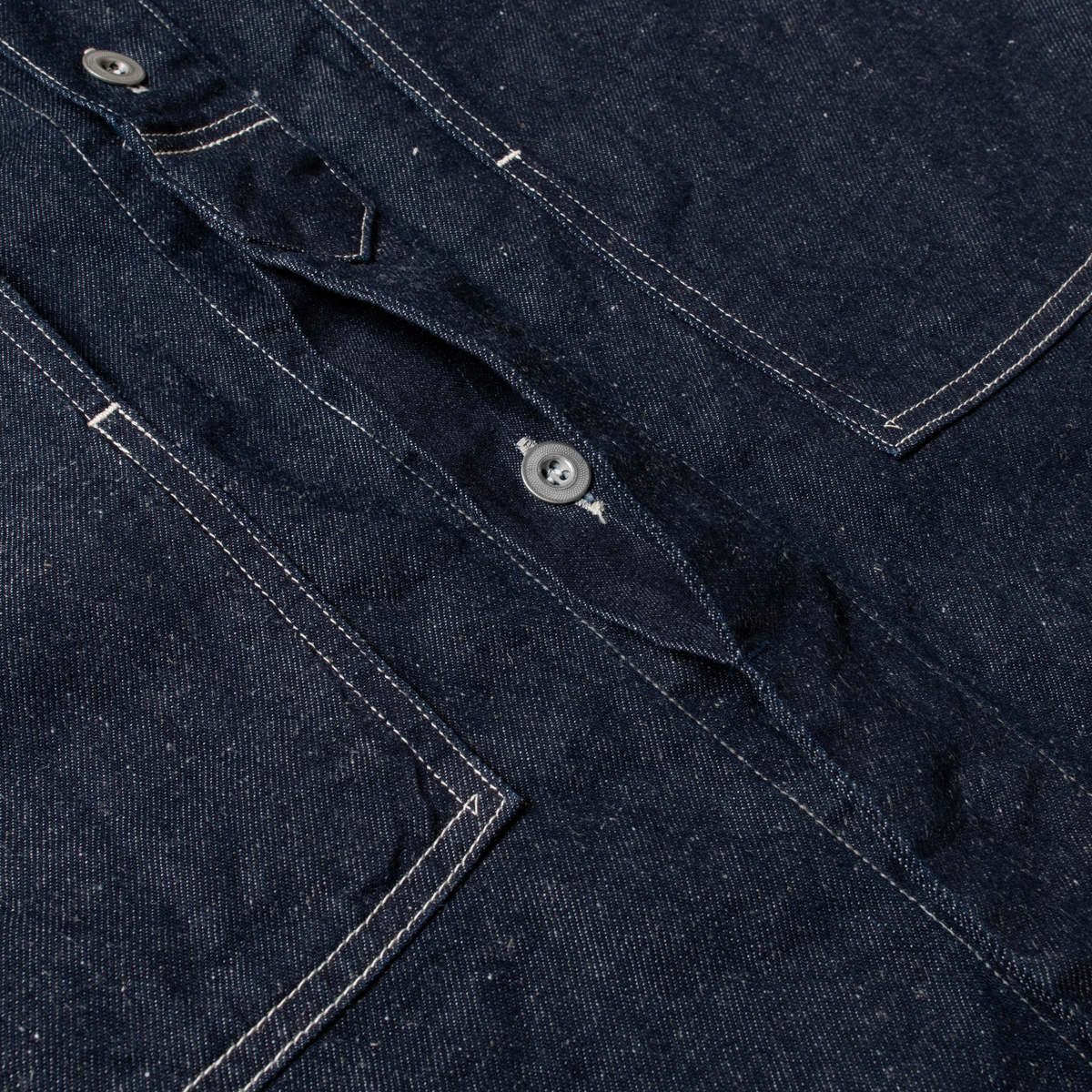8oz Cotton Linen Denim Military Jacket - One Wash Indigo