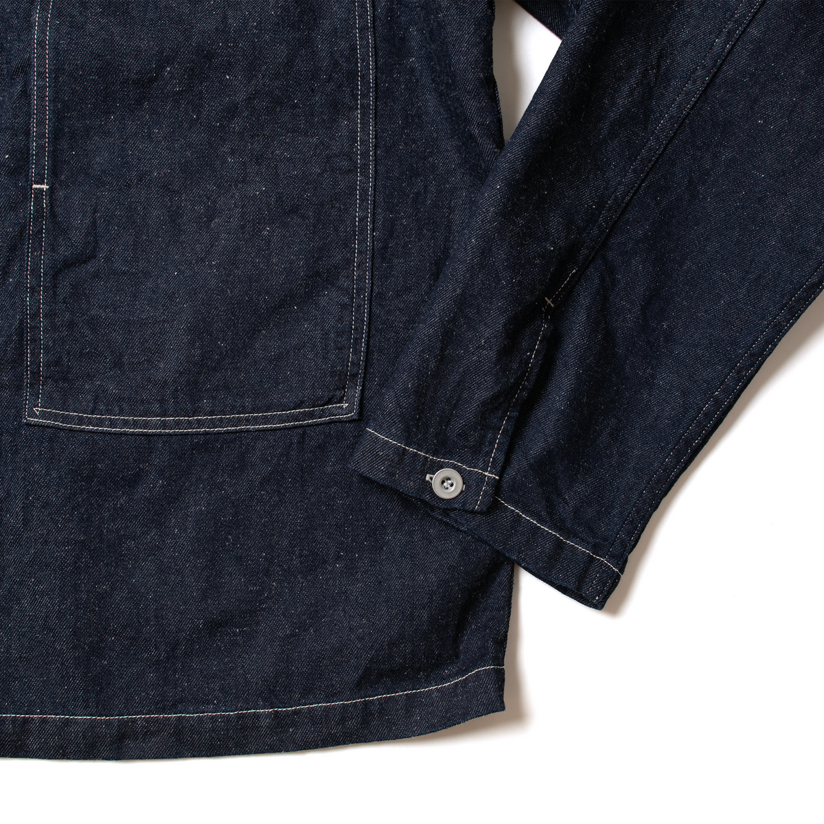 8oz Cotton Linen Denim Military Jacket - One Wash Indigo