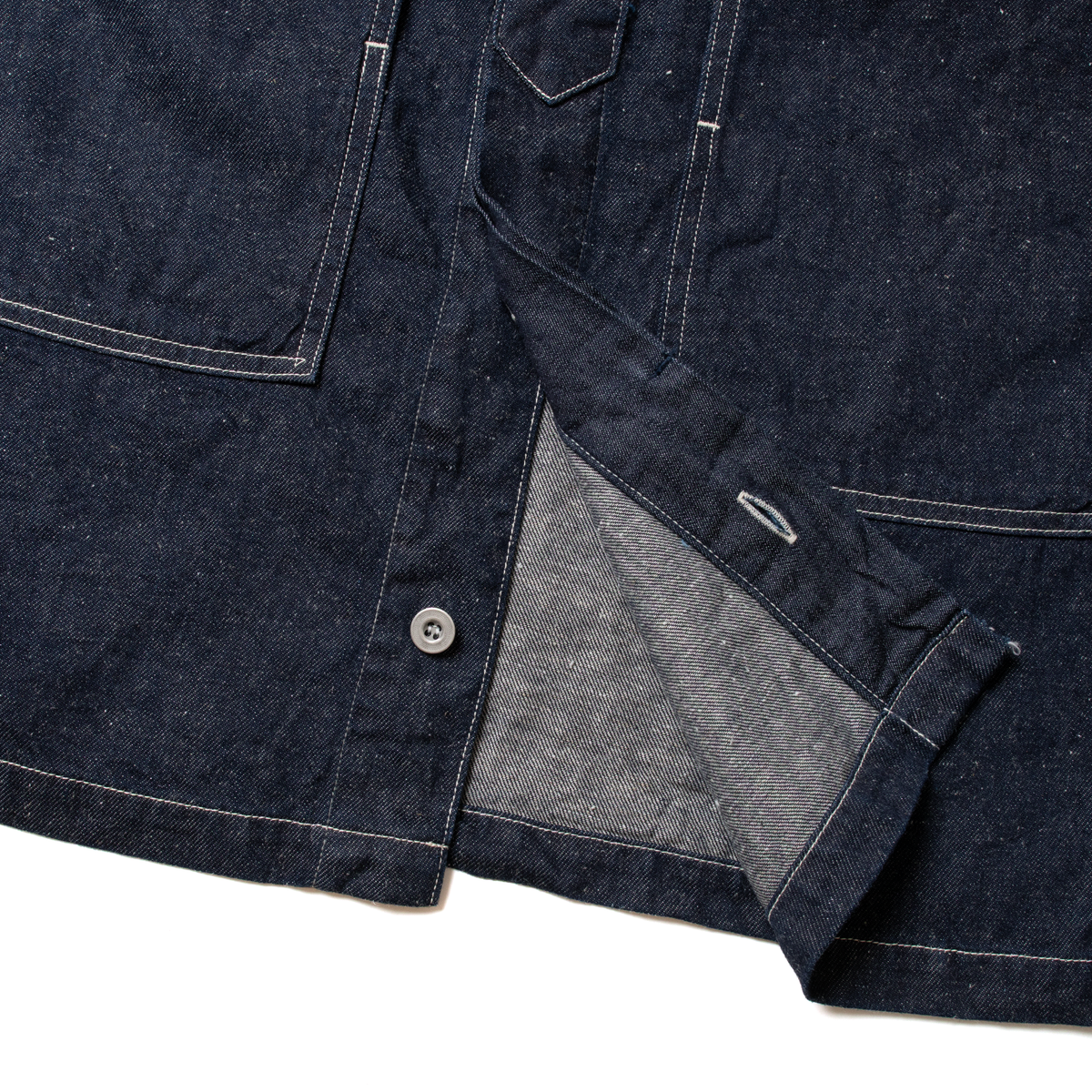 8oz Cotton Linen Denim Military Jacket - One Wash Indigo